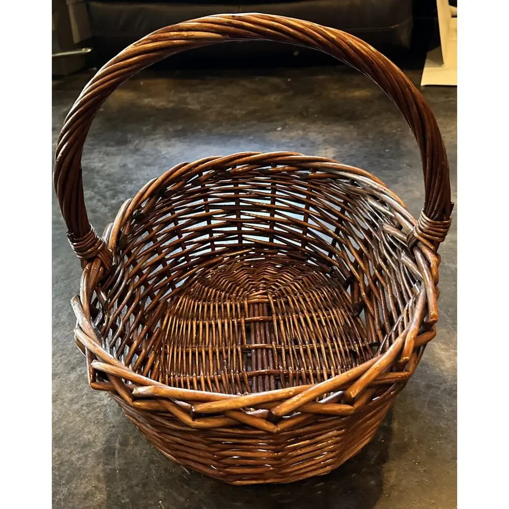 Large Oval Wicker Basket w Handle 17” Farmhouse Picnic Market Easter Rustic